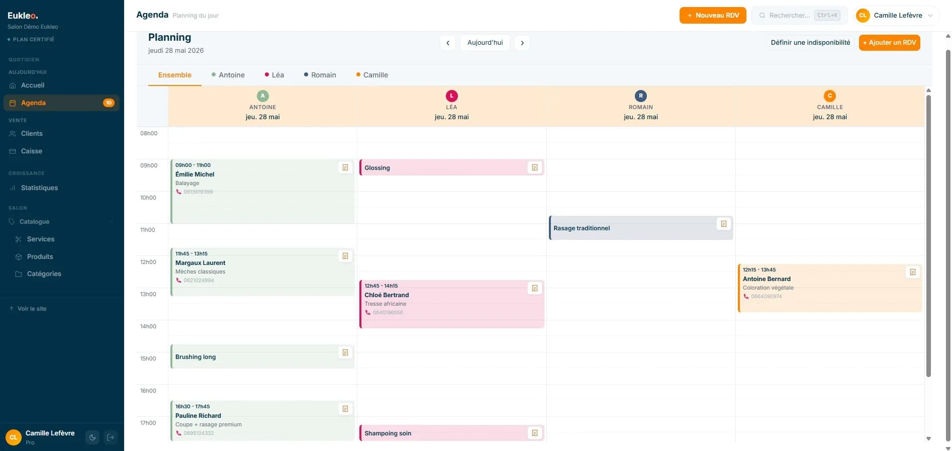 Aperçu Agenda & planning dans Eukleo